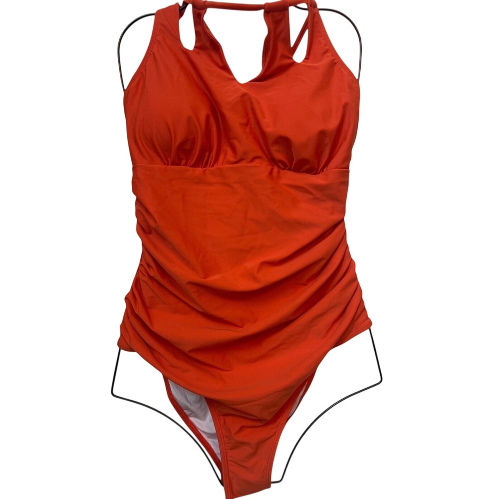 Cupshe Ruched V-Neck Strappy Back One Piece Swimsuit Orange